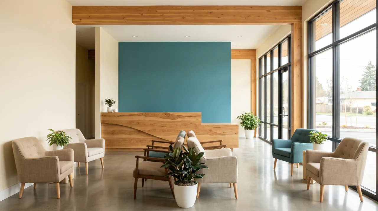 Modern chiropractic clinic interior in Round Rock TX with warm natural light