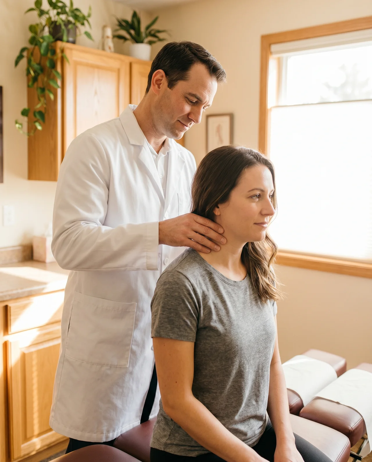 Chiropractor examining auto accident whiplash injury in Round Rock TX